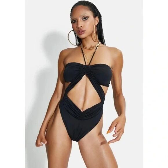 ReeBees Monokini One Piece Medium Black Halter NWOT - Picture 1 of 9